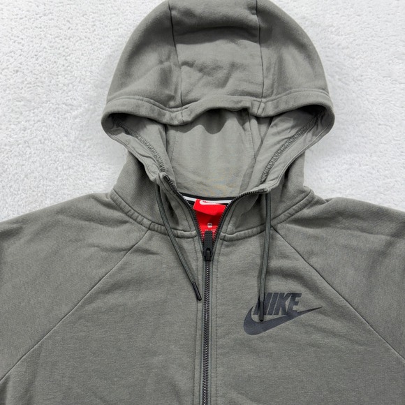 Nike Mens Sportswear Full Zip Hoodie Olive Green Logo Fleece XS 804391-325 - Picture 2 of 9